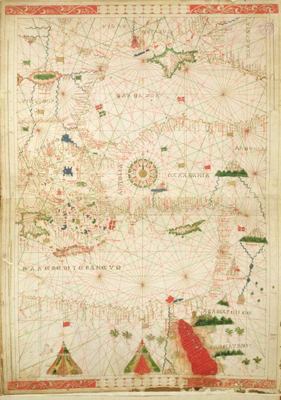 El Mediterráneo Oriental, de un atlas náutico, 1520 de Giovanni Xenodocus da Corfu